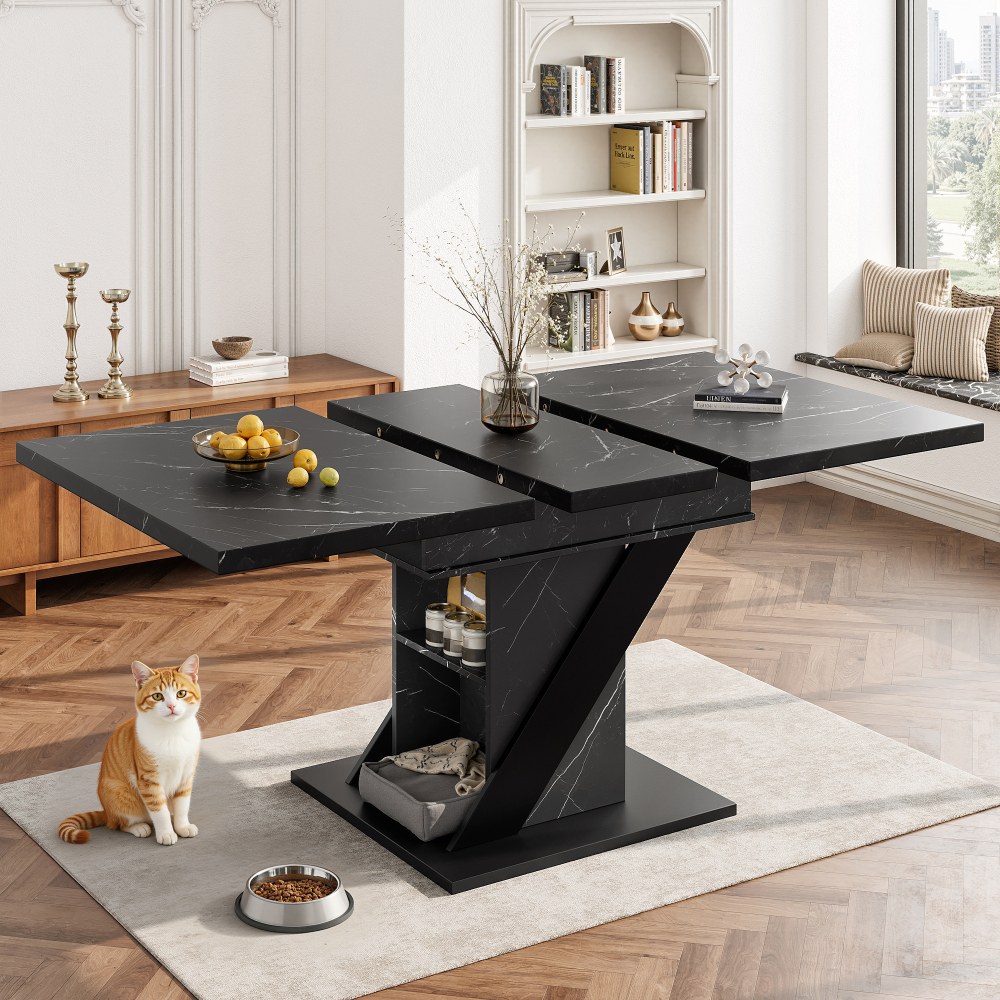 Mesa de comedor extensible cocina salón mdf negro 75x110-140x80cm