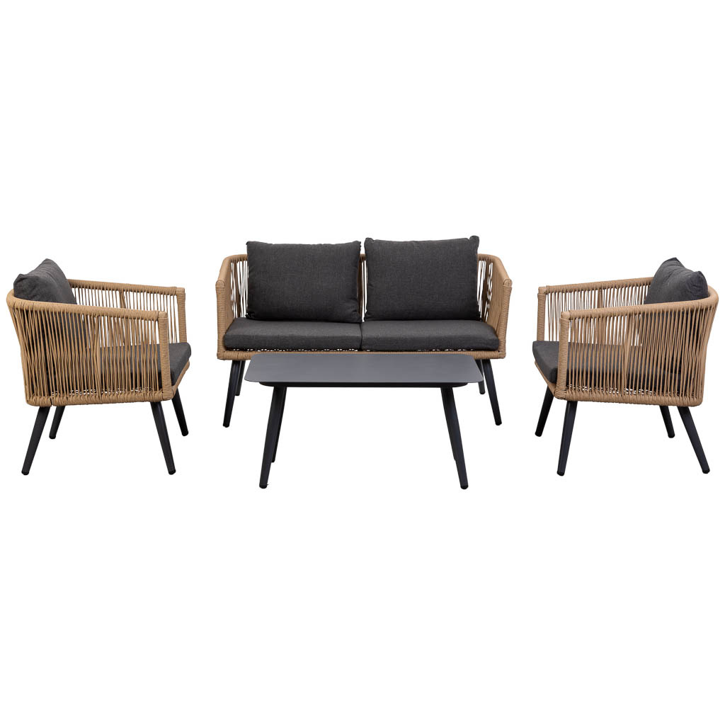 Conjunto de mesa, sofá e 2 cadeirões bege e cinza