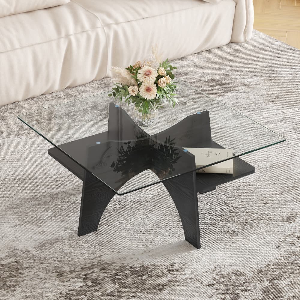 Mesa de centro quadrada preto 40x80x80cm