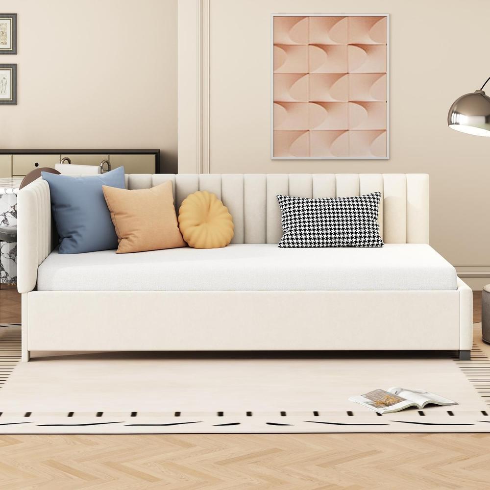 Sofá cama 90x200 cm veludo conversível bege