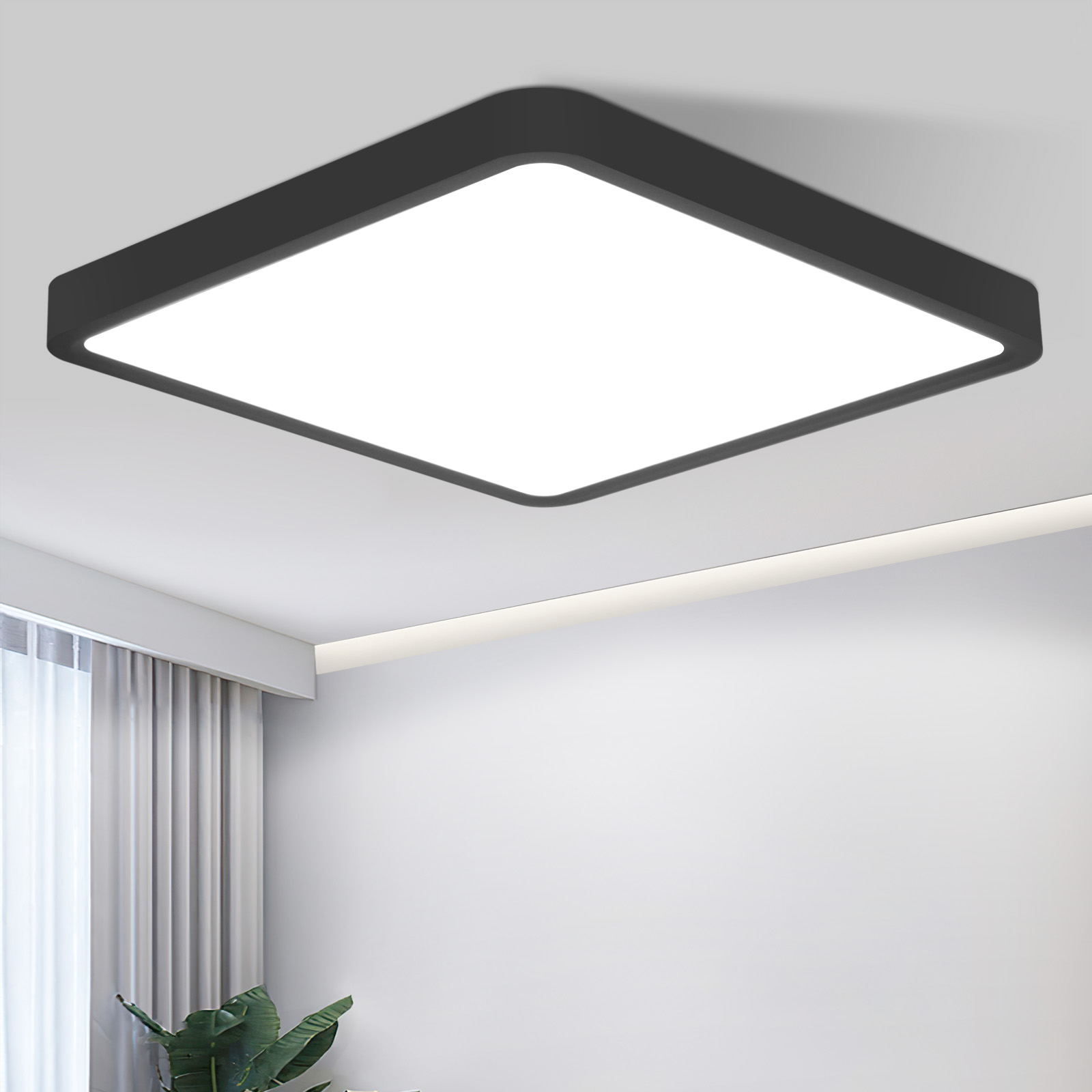 Nettlife luz de teto plana LED 23cm 6500k 18w quarto quadrado preto LED