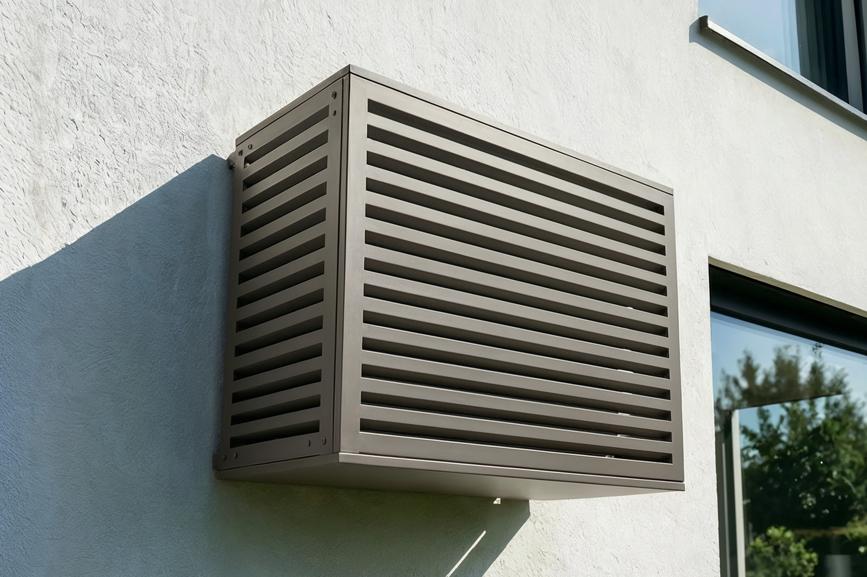 Tampa para ar condicionado aneto em alumínio cor taupe com painel inferior
