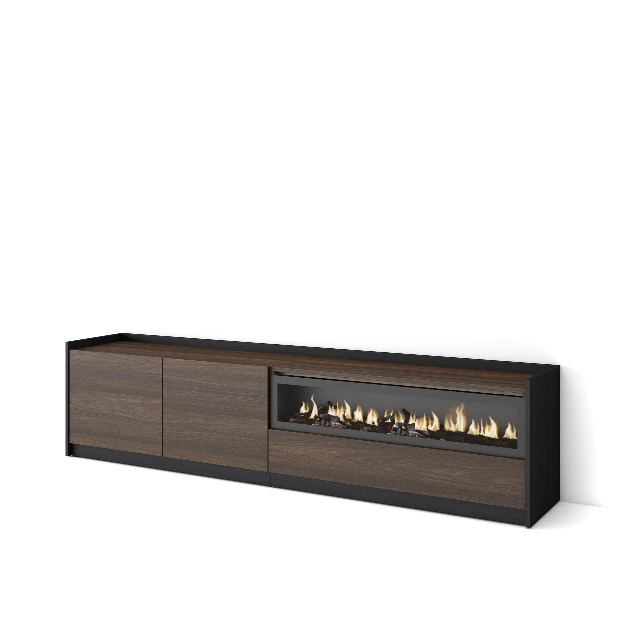 Móvel de tv, 207x37x50cm, carvalho escuro e preto, lareira eléctrica rf4379