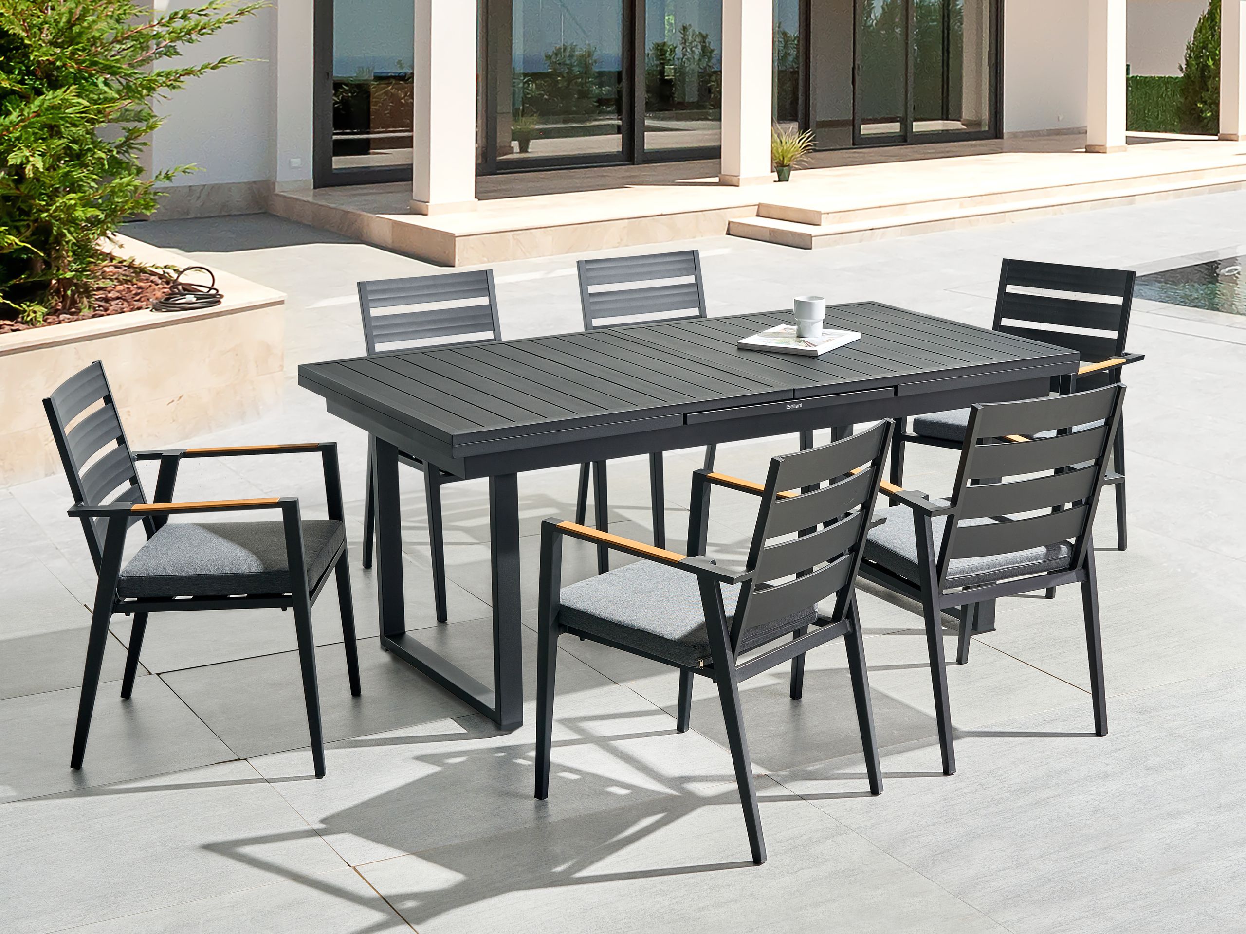 Conjunto de refeição de jardim 6 lugares valcanetto/taviano metal preto