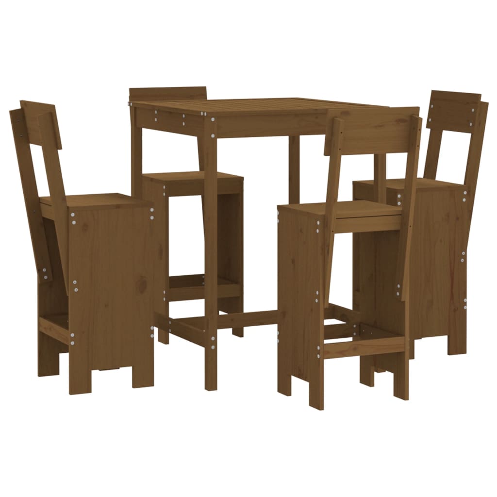 vidaXL mesa y taburetes altos de jardín 5 pzas madera pino marrón miel