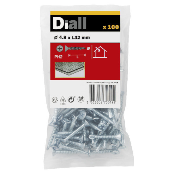 100 PARAFUSOS AUTO-ROSCANTES COM CABEÇA PLANA DE AÇO 4,8x32 MM