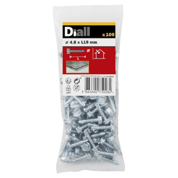 100 PARAFUSOS AUTO-ROSCANTES COM CABEÇA HEXAGONAL DE AÇO 4,8x19 MM