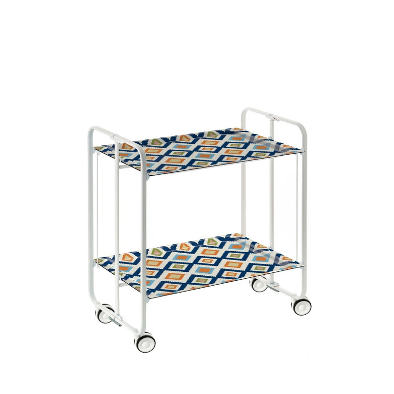 Carrinho de serviço dobrável bauhaus, armação de metal branco, 2 bandejas