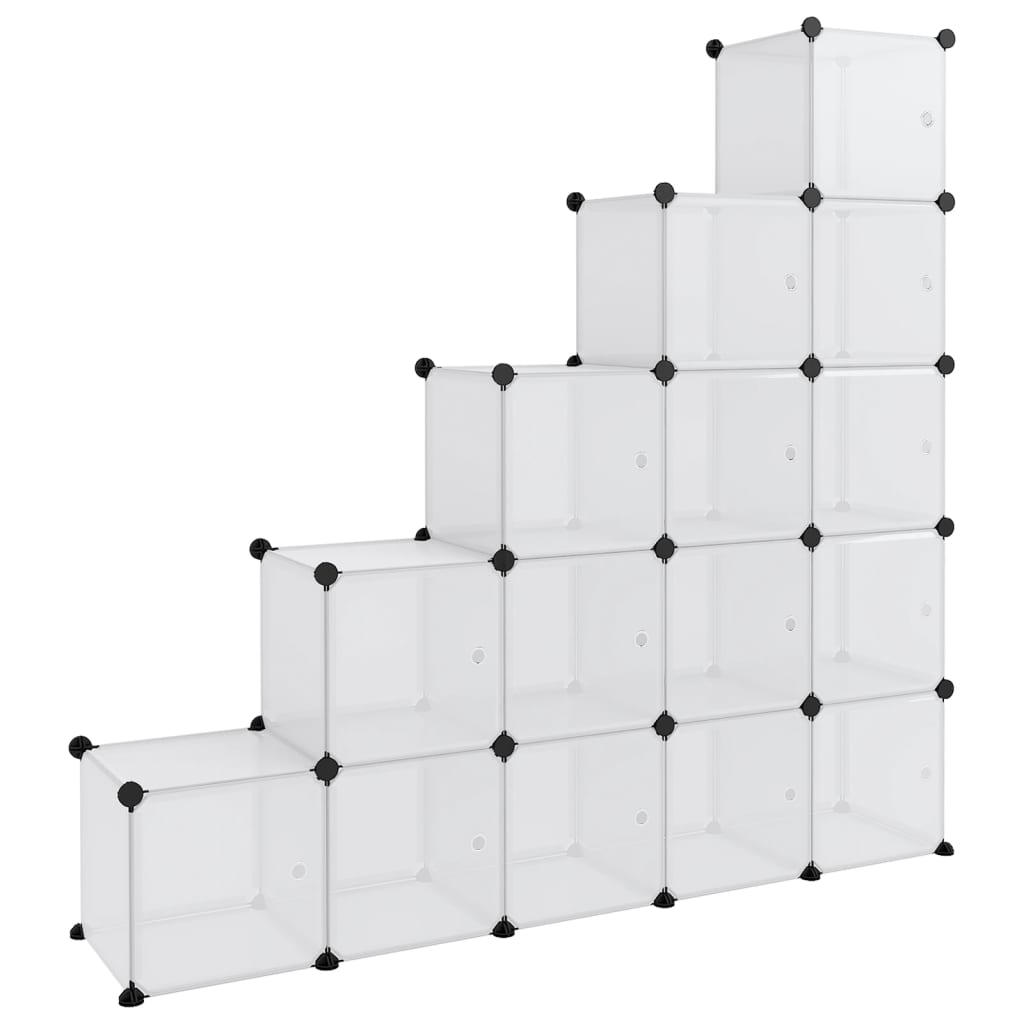 vidaXL estantería cubos 15 compartimentos y puertas pp transparente