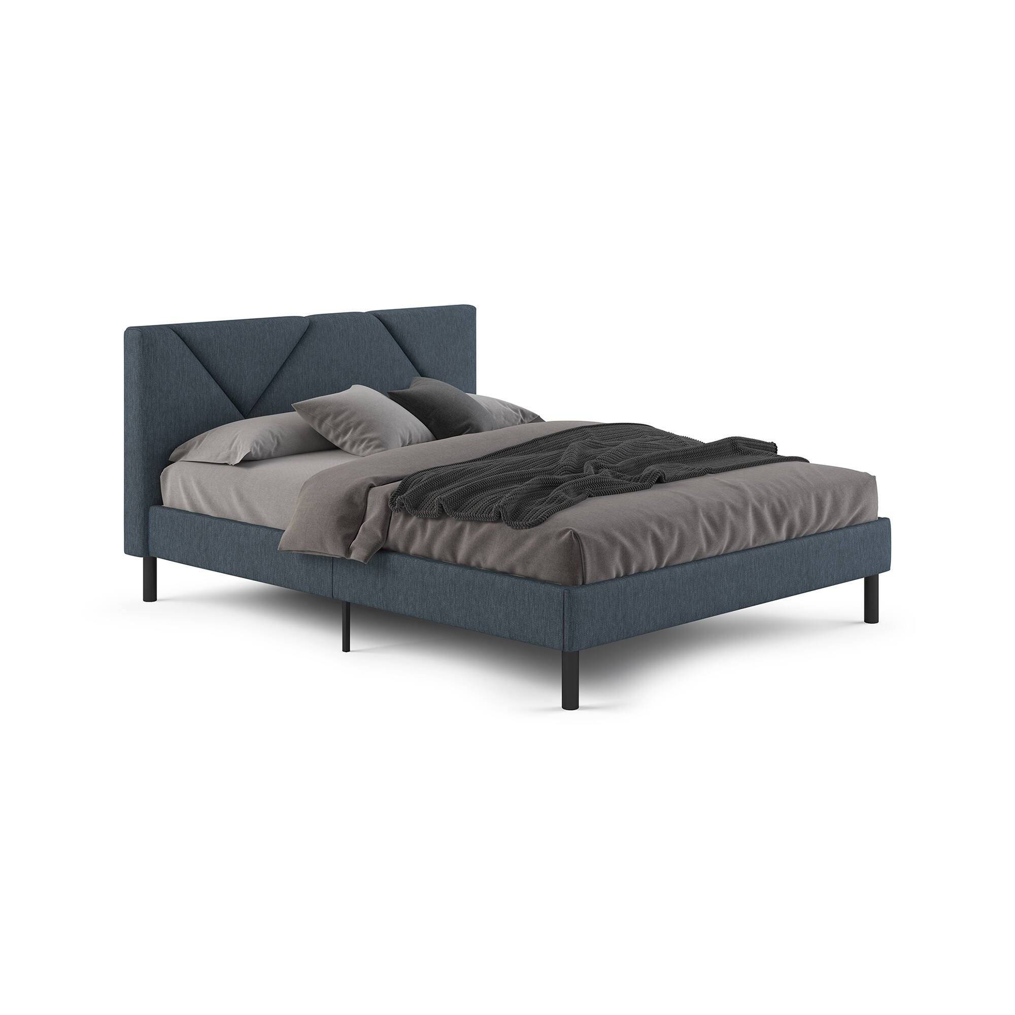 Cama de casal morpheus, estofada, em tecido azul