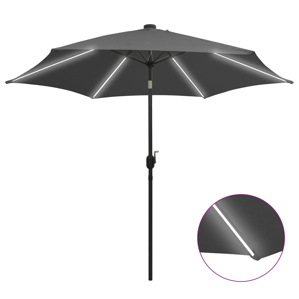 Guarda-sol jardim c/ luzes LED/poste alumínio 300 cm antracite ergft2951