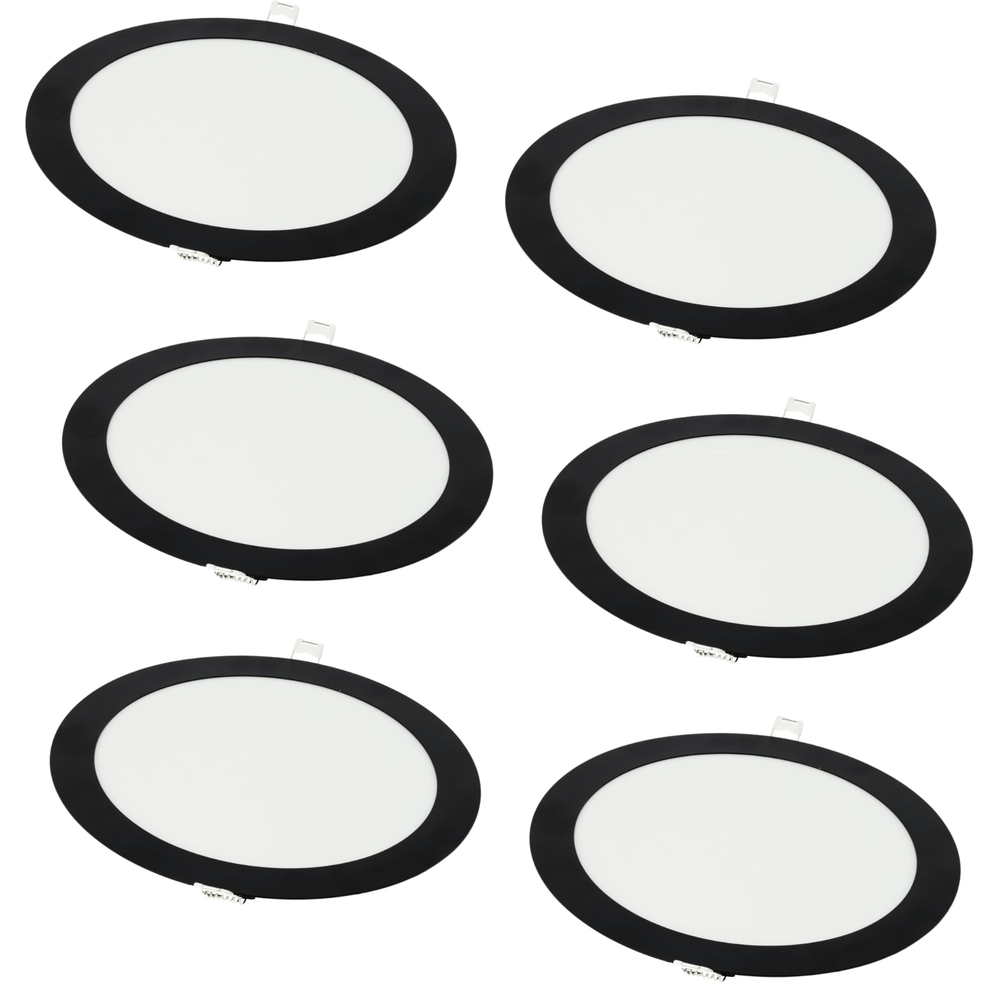 Pack x6 LED downlight 18w branco quente 3000k redondo quadro embutido preto
