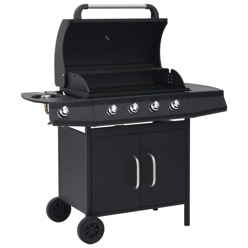 Churrasqueira/grelhador/barbecue a gás 4+1 zonas de cozinhar preto
