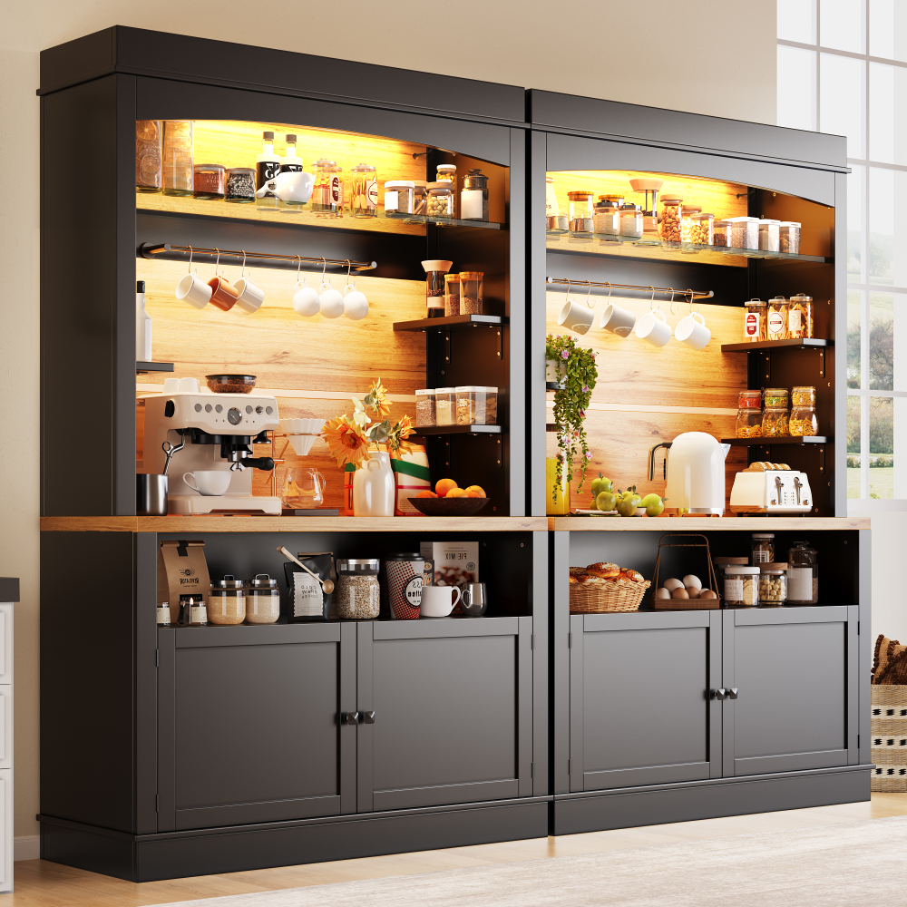 Conjunto 2 armários cozinha LED usb arrumação preto 107x43x184cm