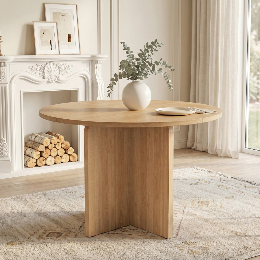 Mesa de jantar redonda para 4 a 6 pessoas mdf carvalho 120x120cm