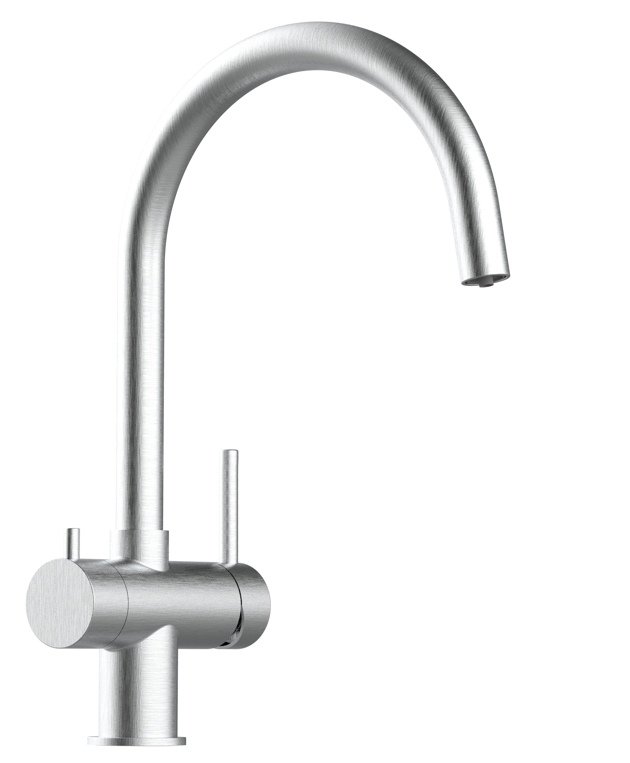 Torneira de cozinha 4 vias aço inox bico giratório em u, escovado