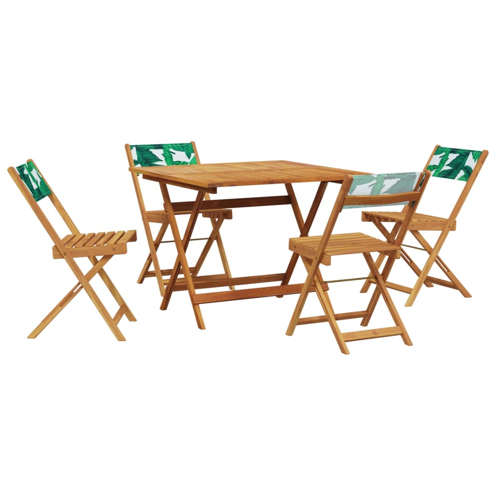 vidaXL set de comedor jardín 5 pzas tela madera maciza estampado hojas