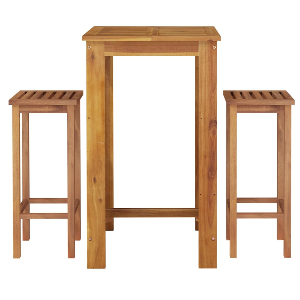 vidaXL mesa y taburetes altos de jardín 3 pzas madera maciza acacia