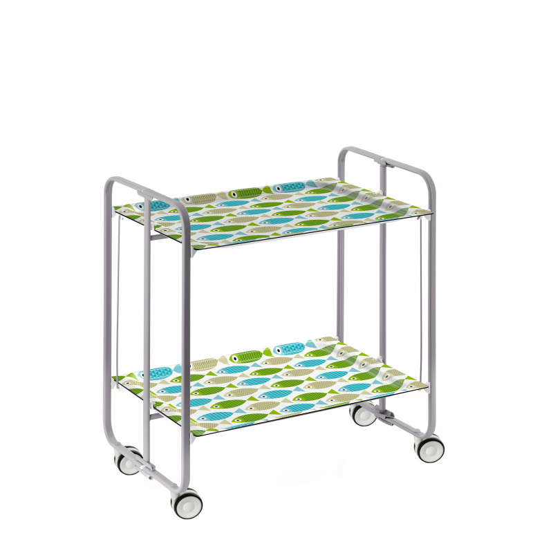 Carrinho de serviço dobrável bauhaus, armação de metal cinza, 2 bandejas