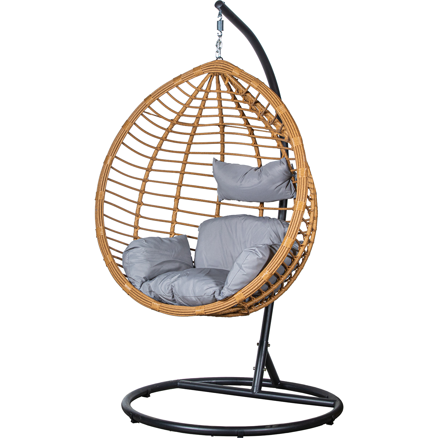 Cadeira suspensa, rattan artificial, metal preto natural
