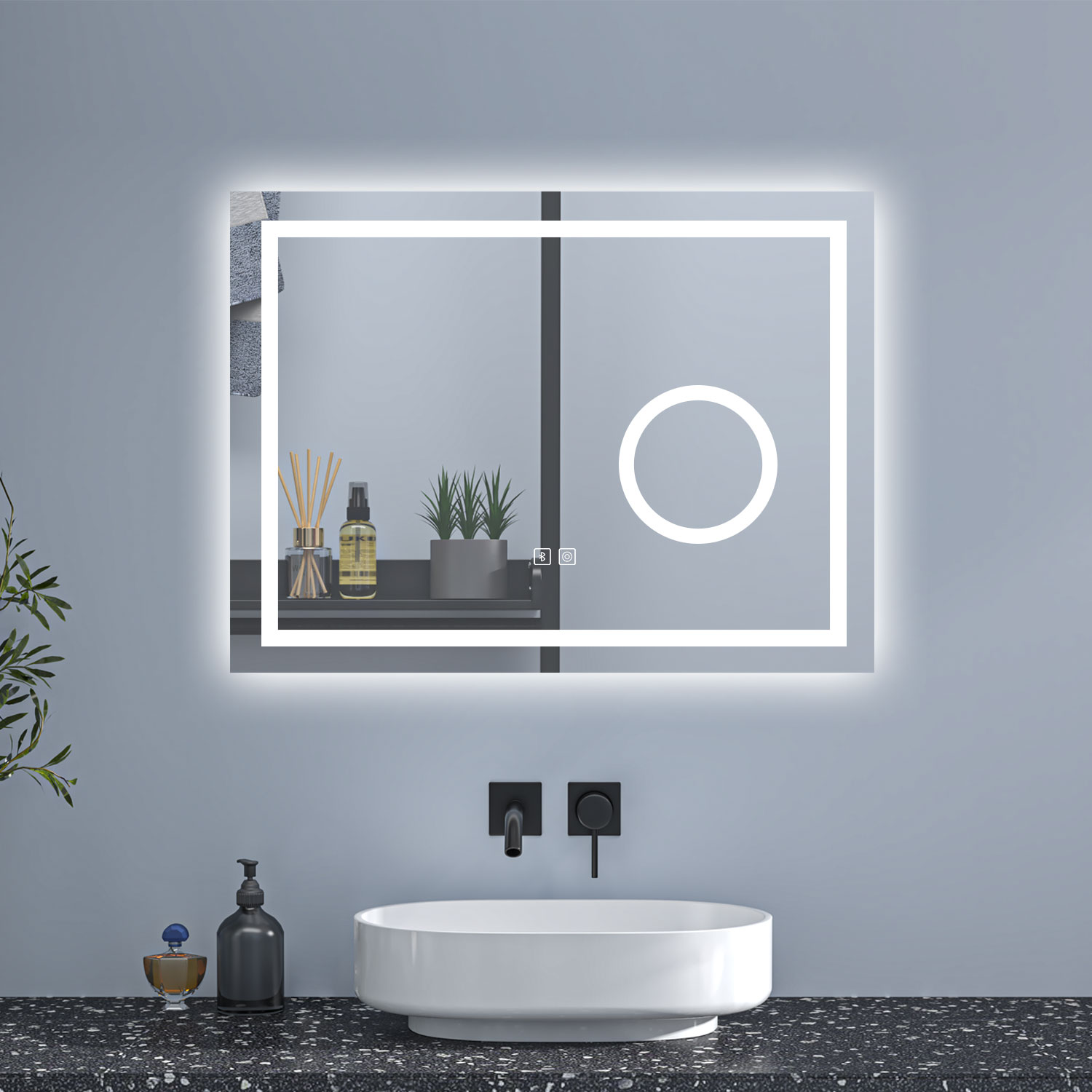 Aica espelho de casa de banho LED 80×60cm,espelho de aumento,bluetooth