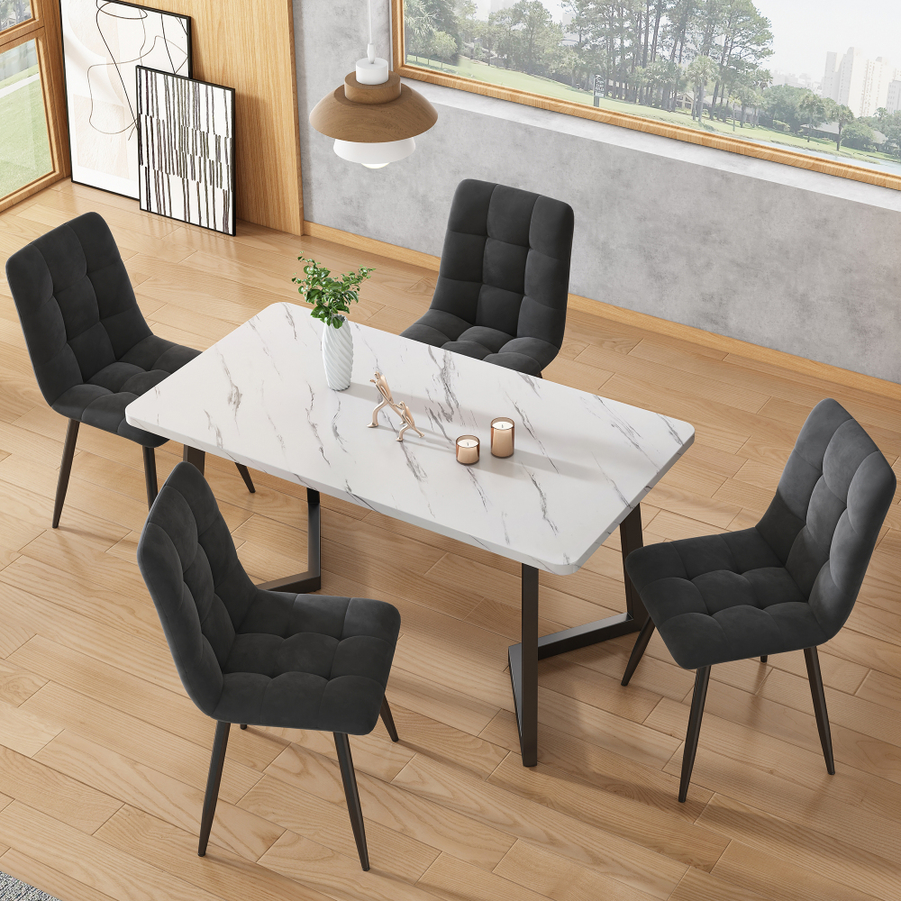 Conjunto mesa retangular com 4 cadeiras - mdf cinzento - 4 lugares