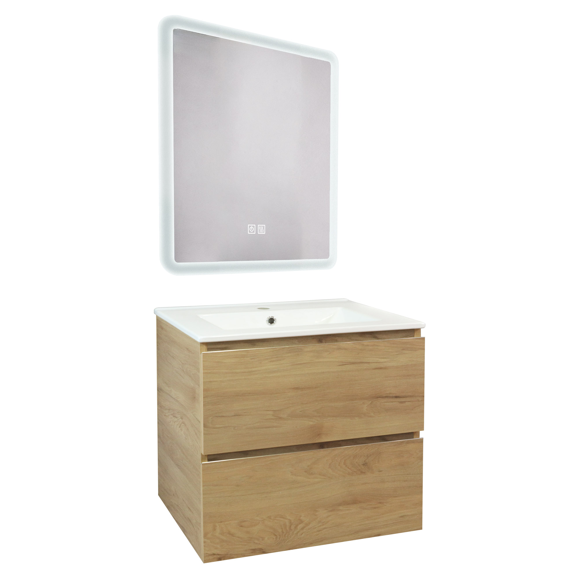 Móvel de banho trendy - 60 cm - madeira - 2 gavetas - espelho athena