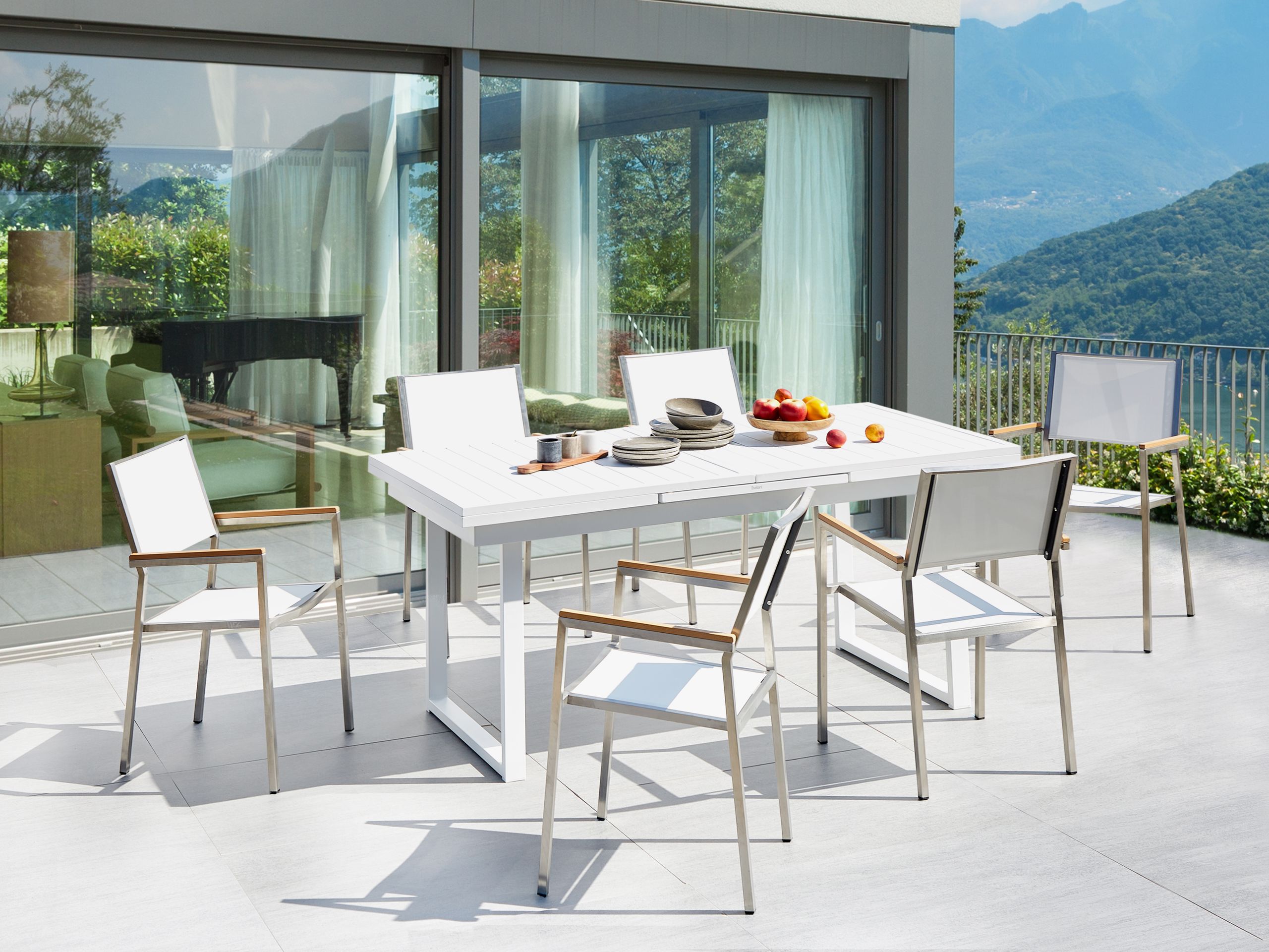 Conjunto de refeição de jardim 6 lugares valcanetto/grosseto metal branco