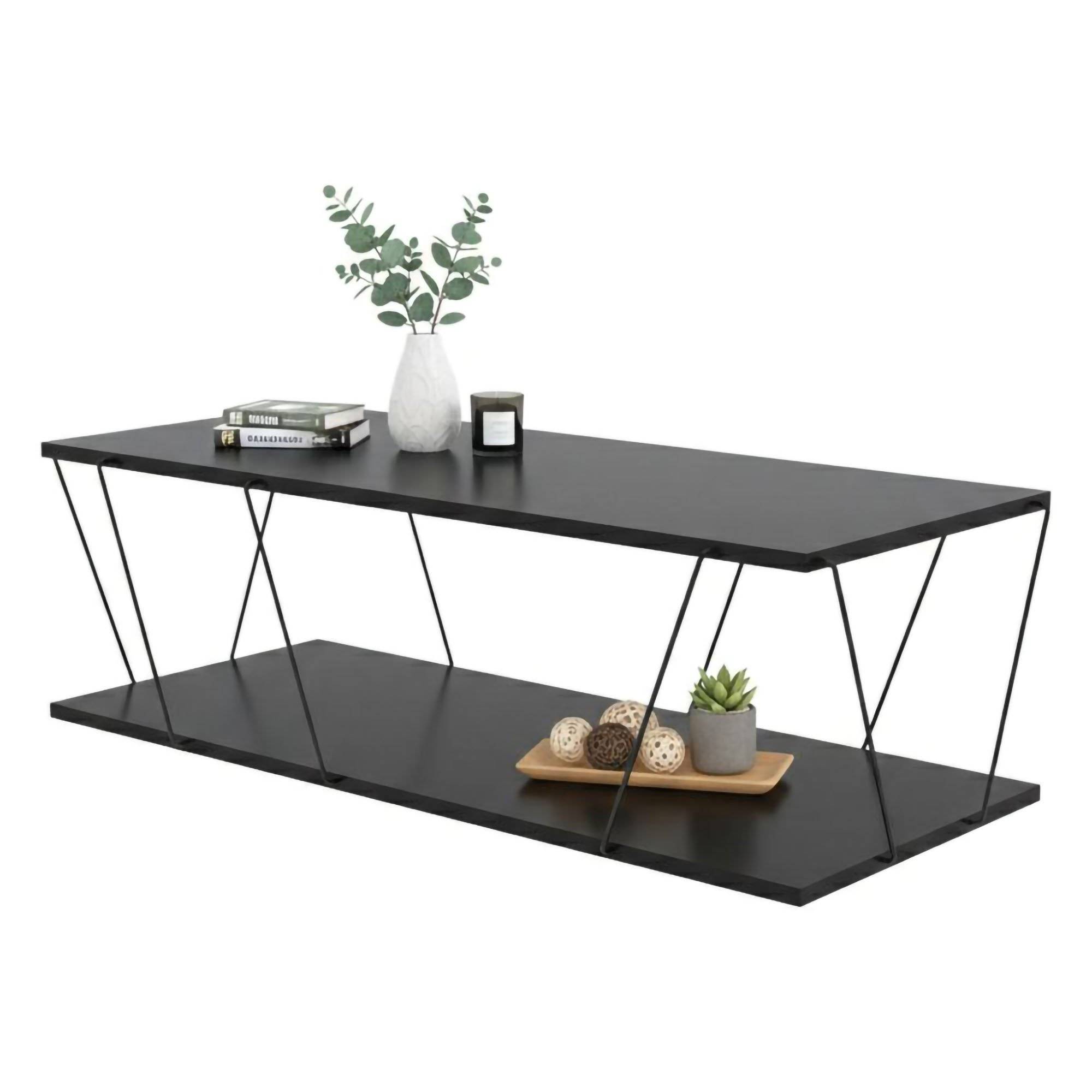 Mesa de centro sarika, um compartimento, em metal preto antracite