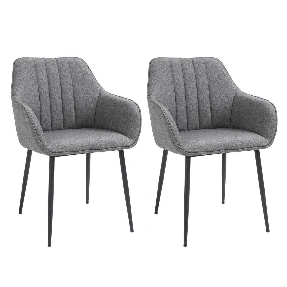 Conjunto de 2 cadeiras de sala de jantar linho e metal color gris