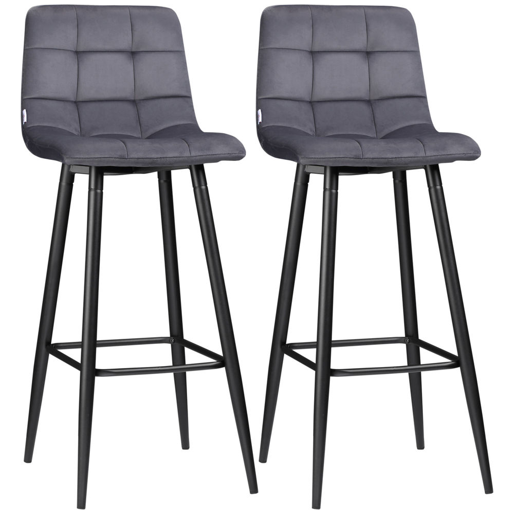 Bancos de bar 42x55x103 cm veludo, aço color gris Homcom, casa - cadeiras