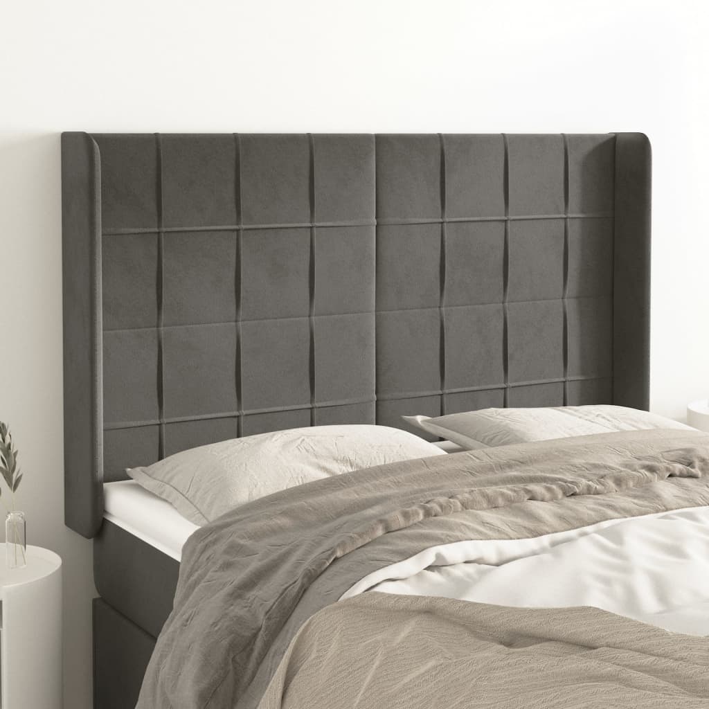 Cabeceira cama c/ abas veludo 147x16x118/128 cm cinzento-escuro ptob8076
