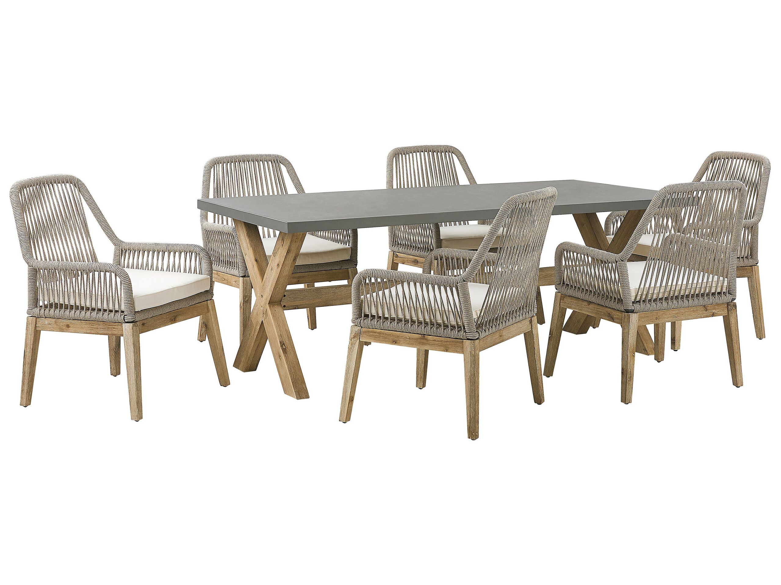 Conjunto de refeição de jardim 6 lugares olbia com almofadas creme