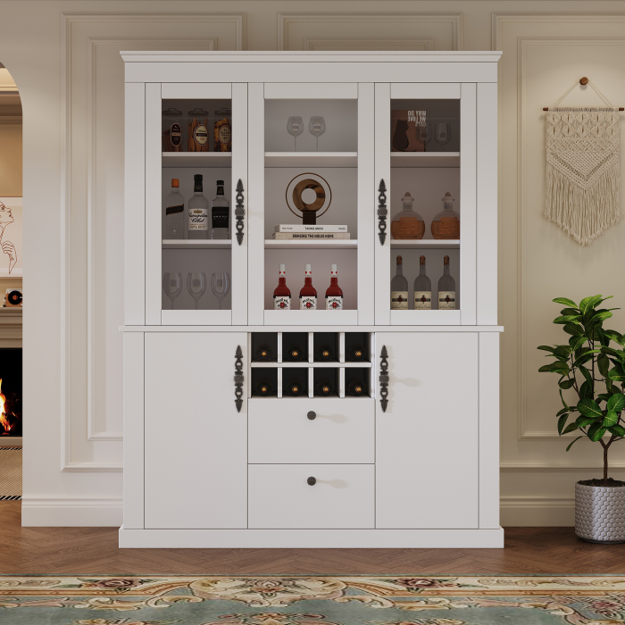 Vitrina alta com 2 gavetas 4 portas e LED branco 170,5x130x37,5cm