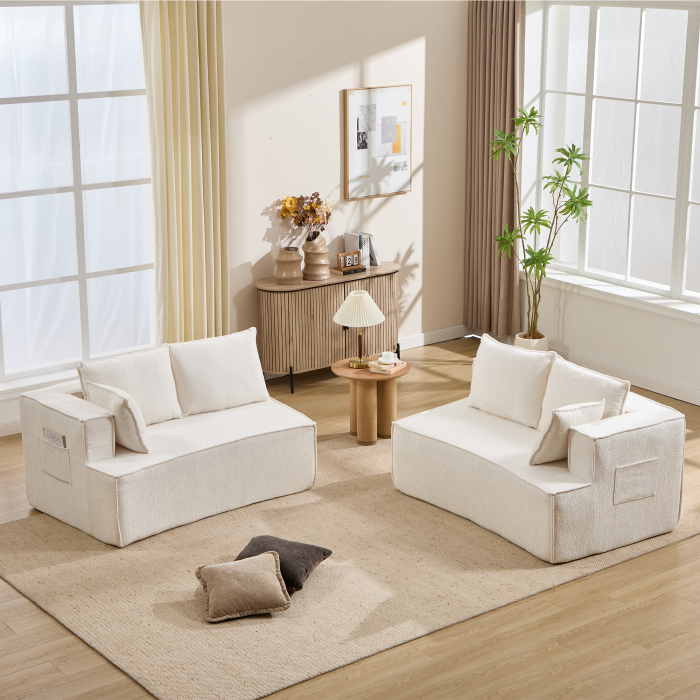 Sofá modular curvo 2 lugares em veludo branco conforto profundo