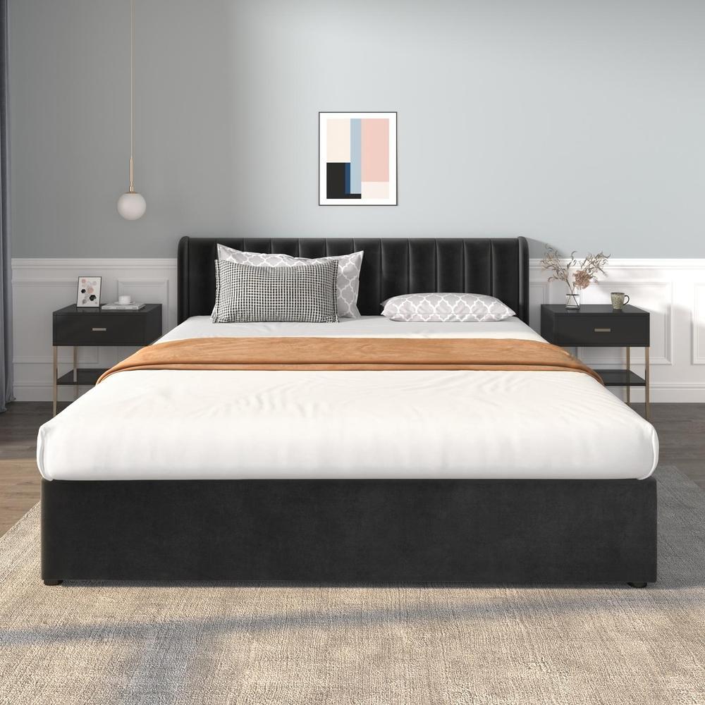 Cama 180x200cm veludo com 2 gavetas e cabeceira alta