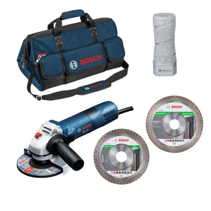 Pack moedor gws 7-125 + 2 discos diamantados + 1 bolsa de transporte + cort