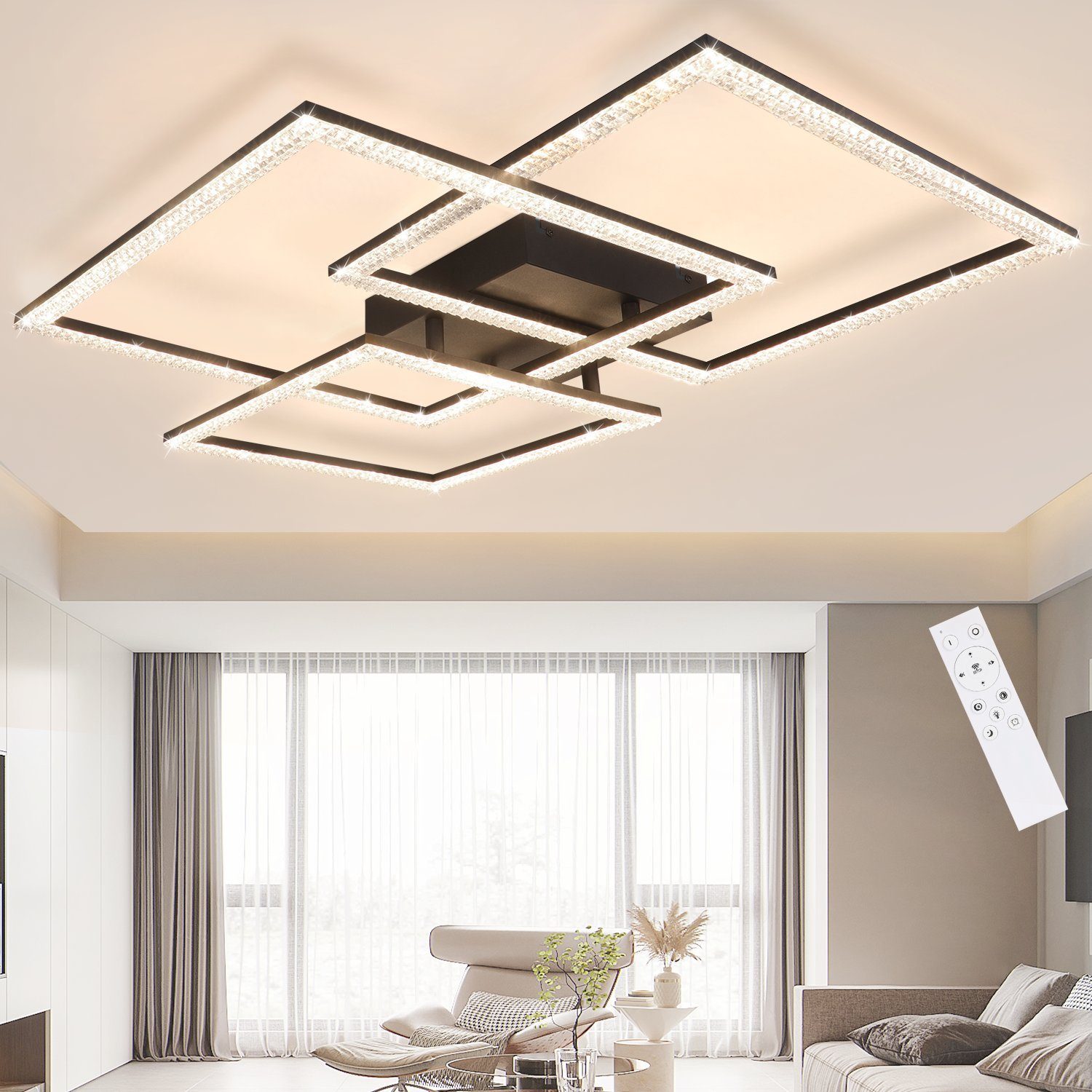Nettlife preto LED lâmpada de teto 75 cm regulável de cristal moderno