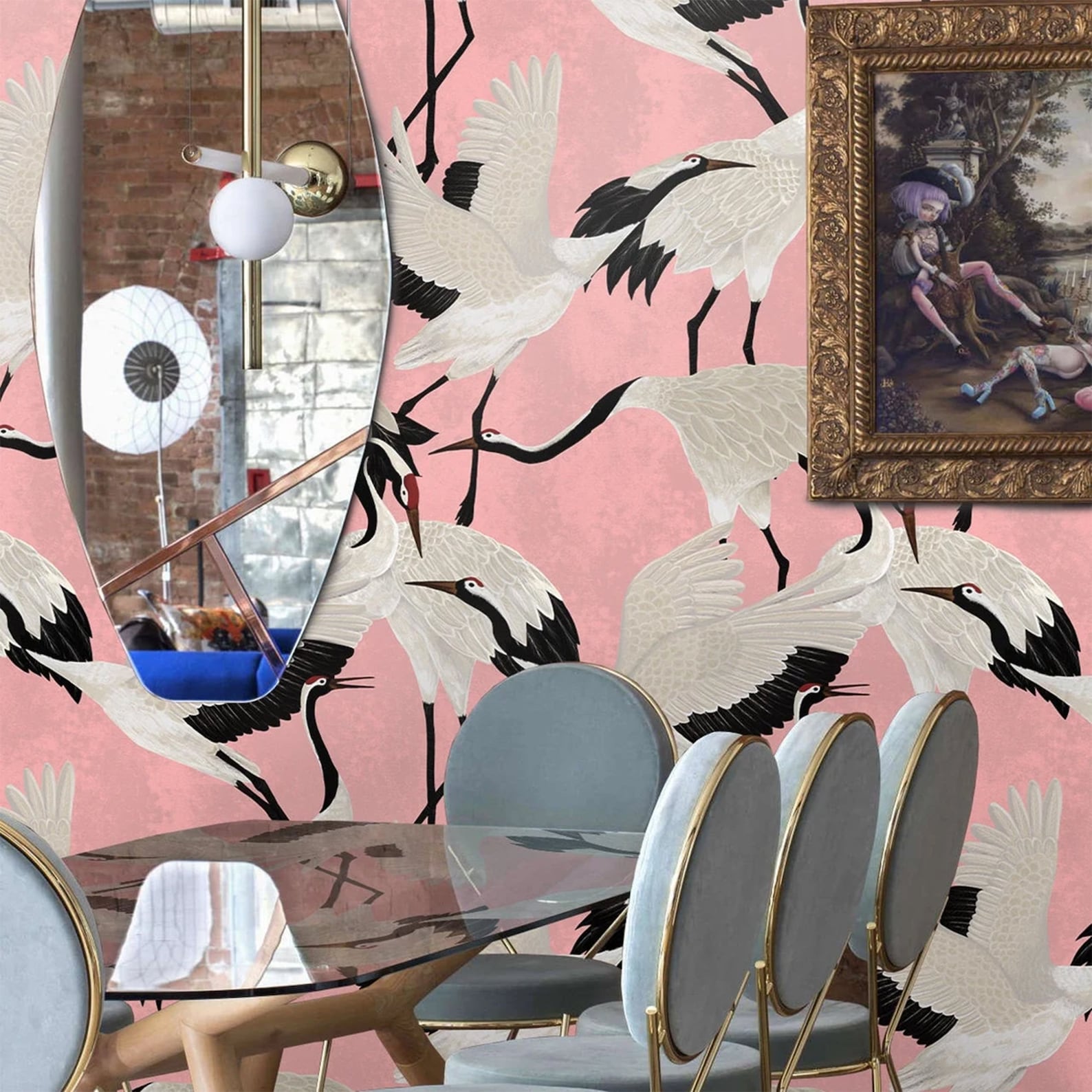 Papel de parede cor-de-rosa com garças