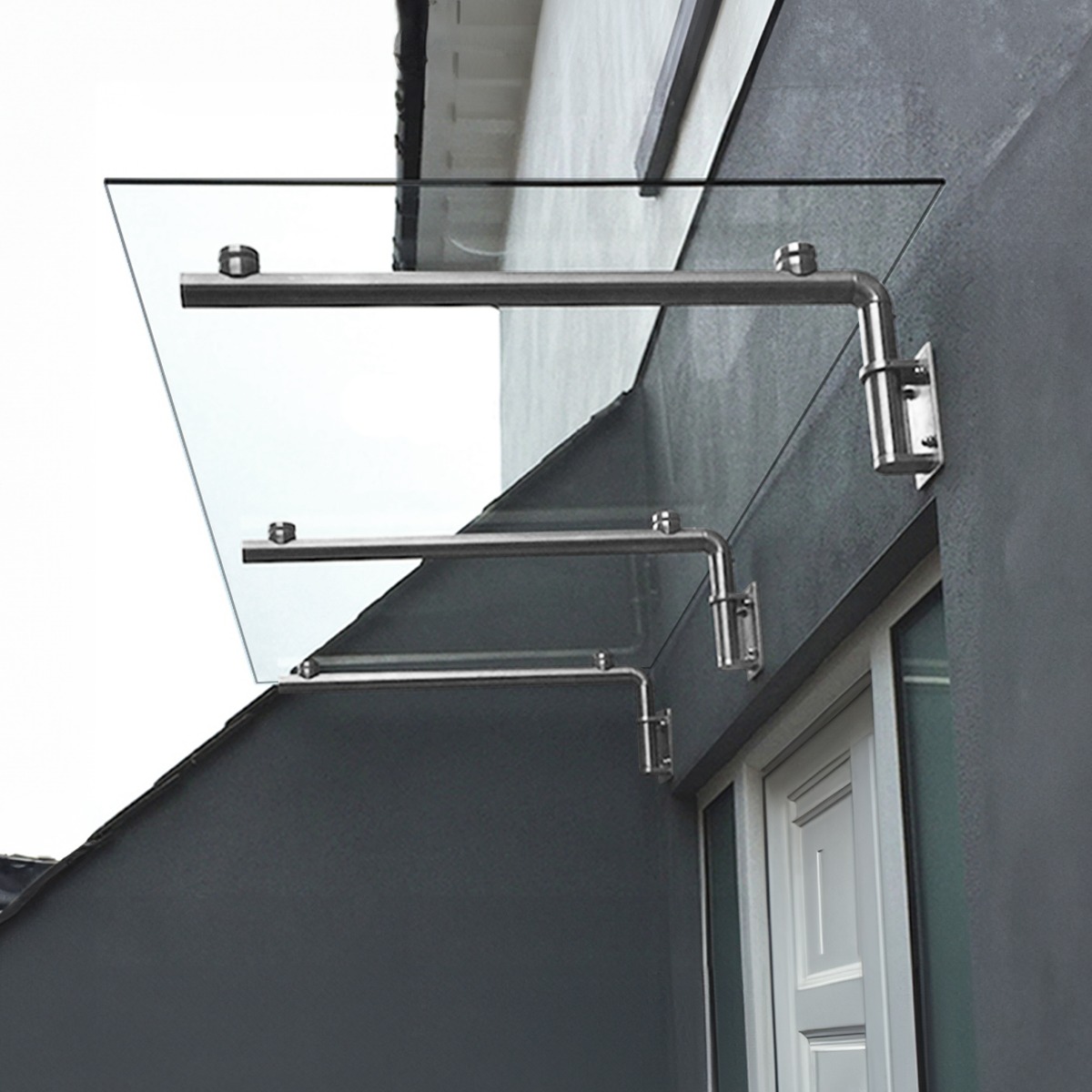 Marquise de vidro e suportes em aço inoxidável 180cm x 80cm