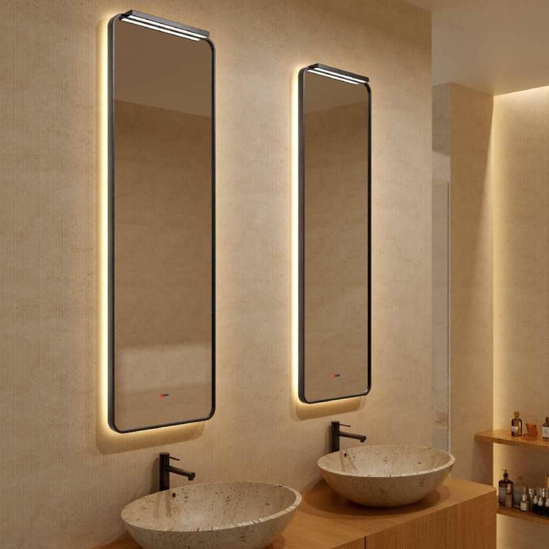 Espelho LED wc retangular palermo 50x150 ouro escovado