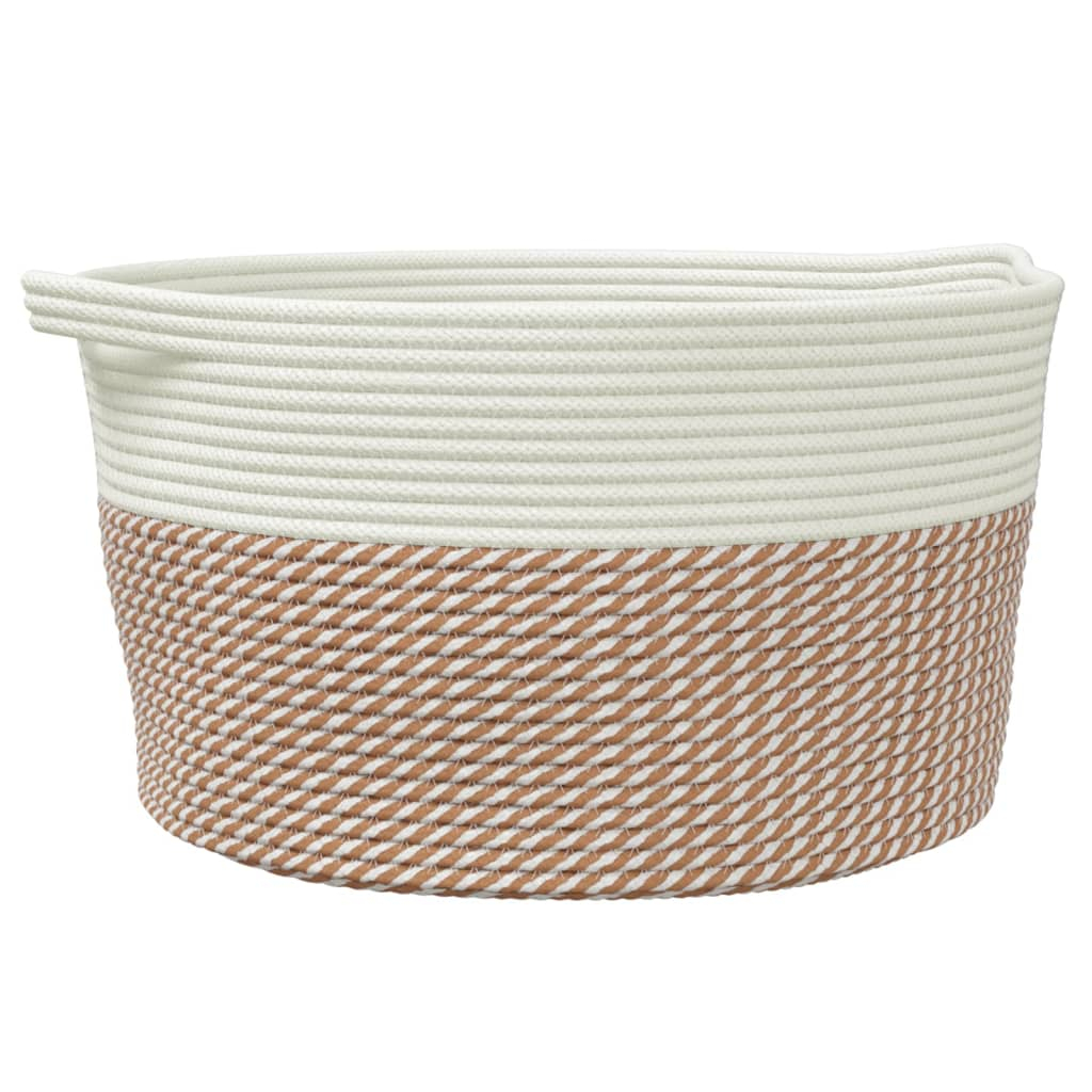 vidaXL cesta de almacenaje aLGodón marrón y blanco ø40x25 cm