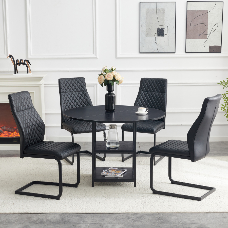 Conjunto mesa redonda 4 cadeiras em preto mdf e metal estilo industrial