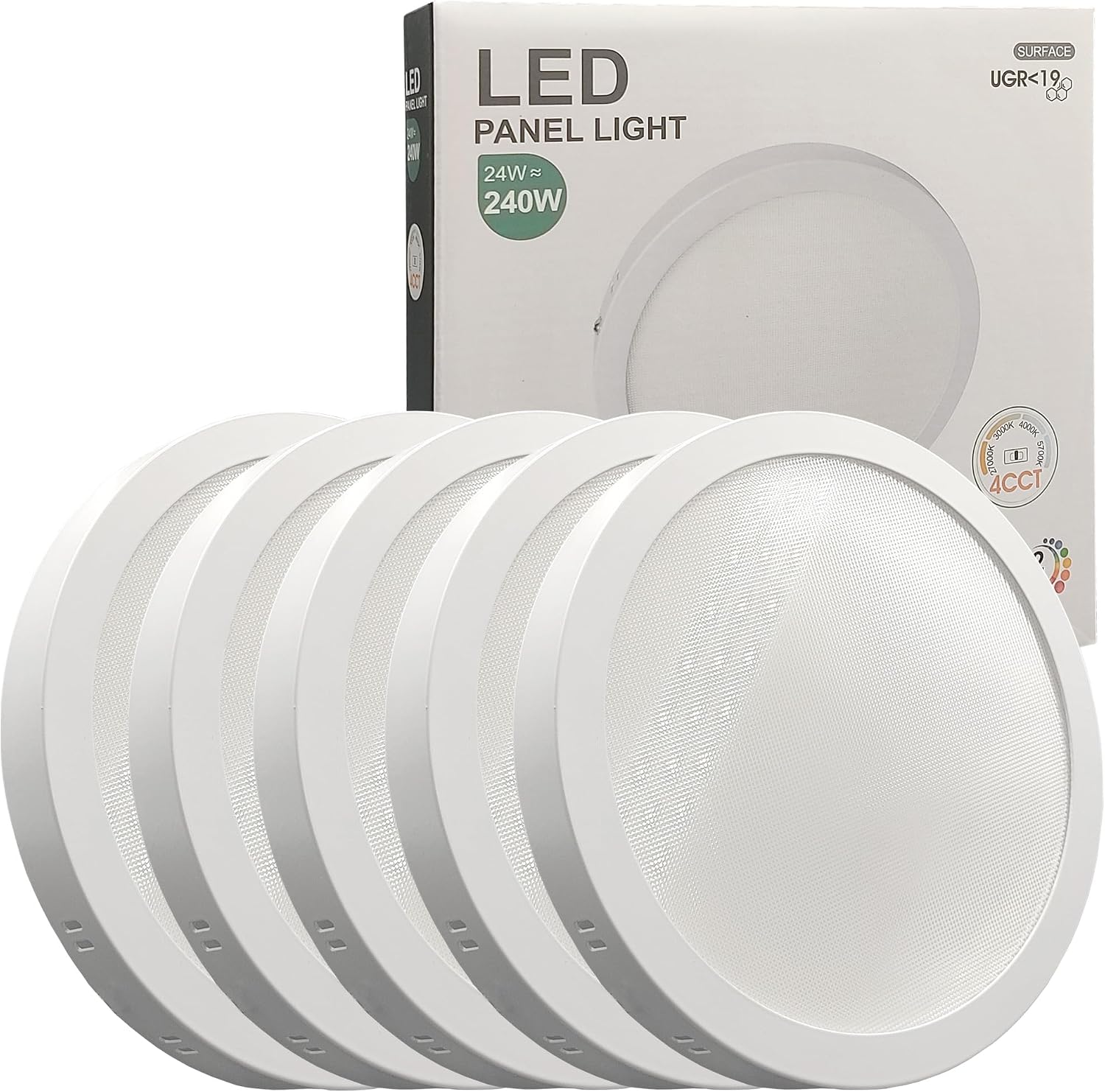 Pack x5 plafon LED circular 24w (240w), 2880lm, luz selecionável 4cct