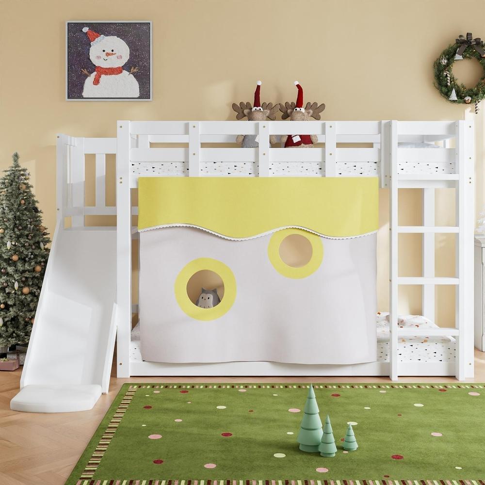 Beliche infantil 90x200cm em madeira com escada, escorrega branco