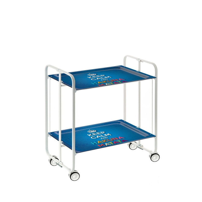 Carrinho de serviço dobrável bauhaus, armação de metal branco, 2 bandejas