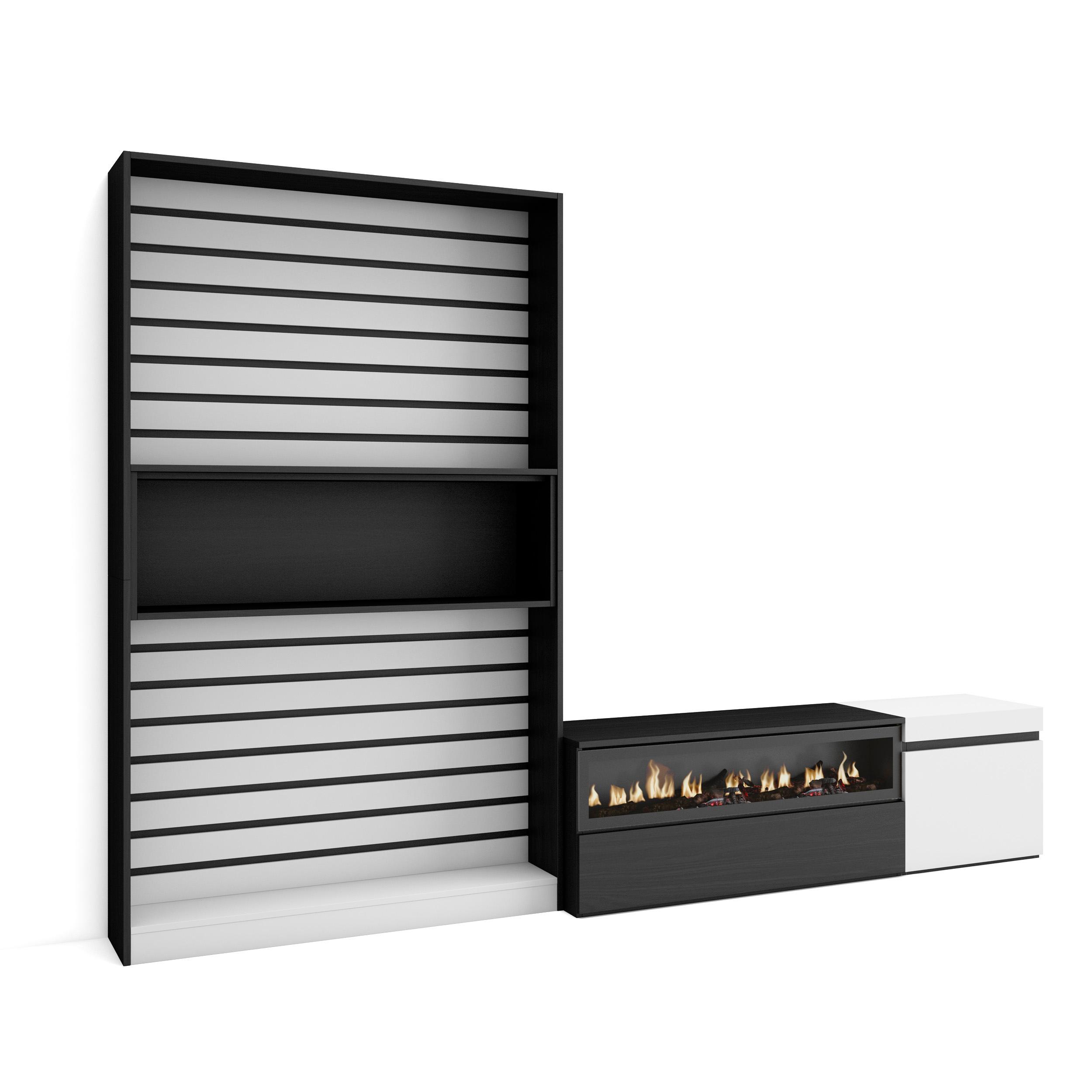 Móveis tv, 260x35x186cm, branco e preto, lareira eléctrica rf2545