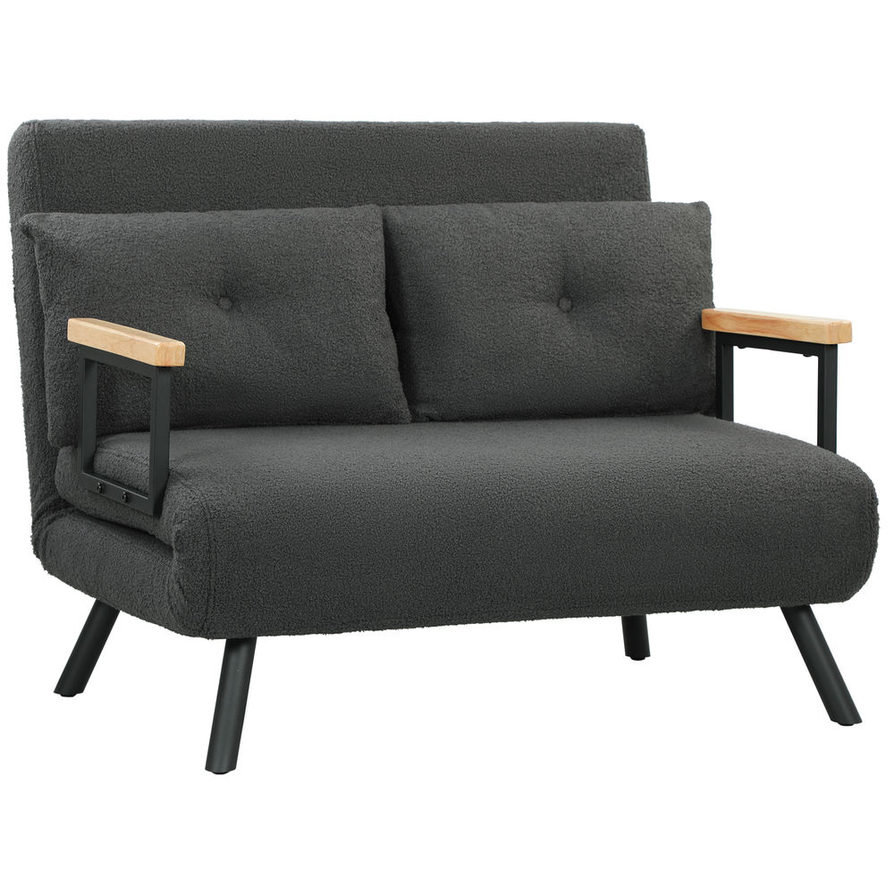 Sofá cama 102x73x81 cm poliéster e madeira de borracha color gris Homcom