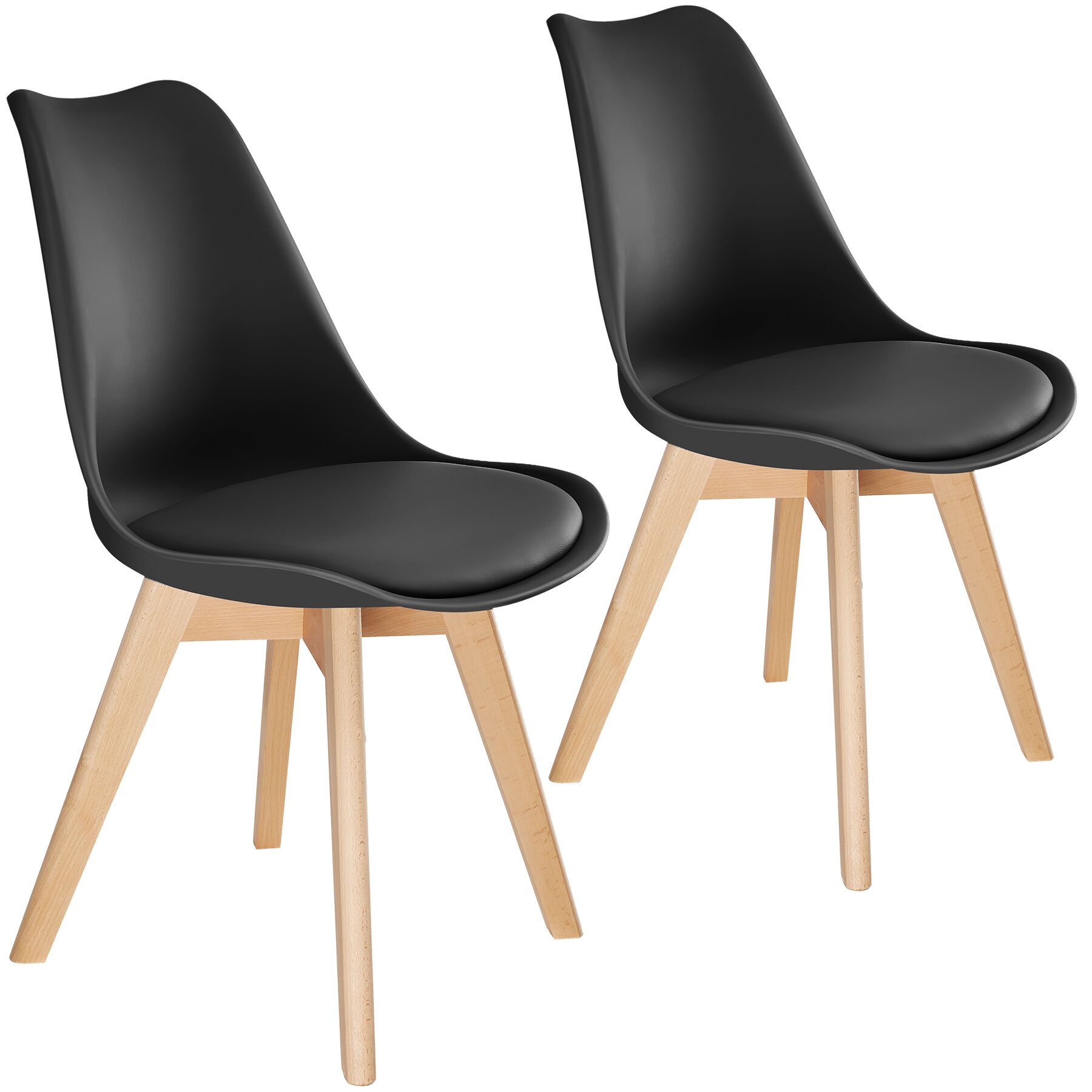 2 cadeiras de sala de jantar, acolchoado, ergonómicas e estables, preto
