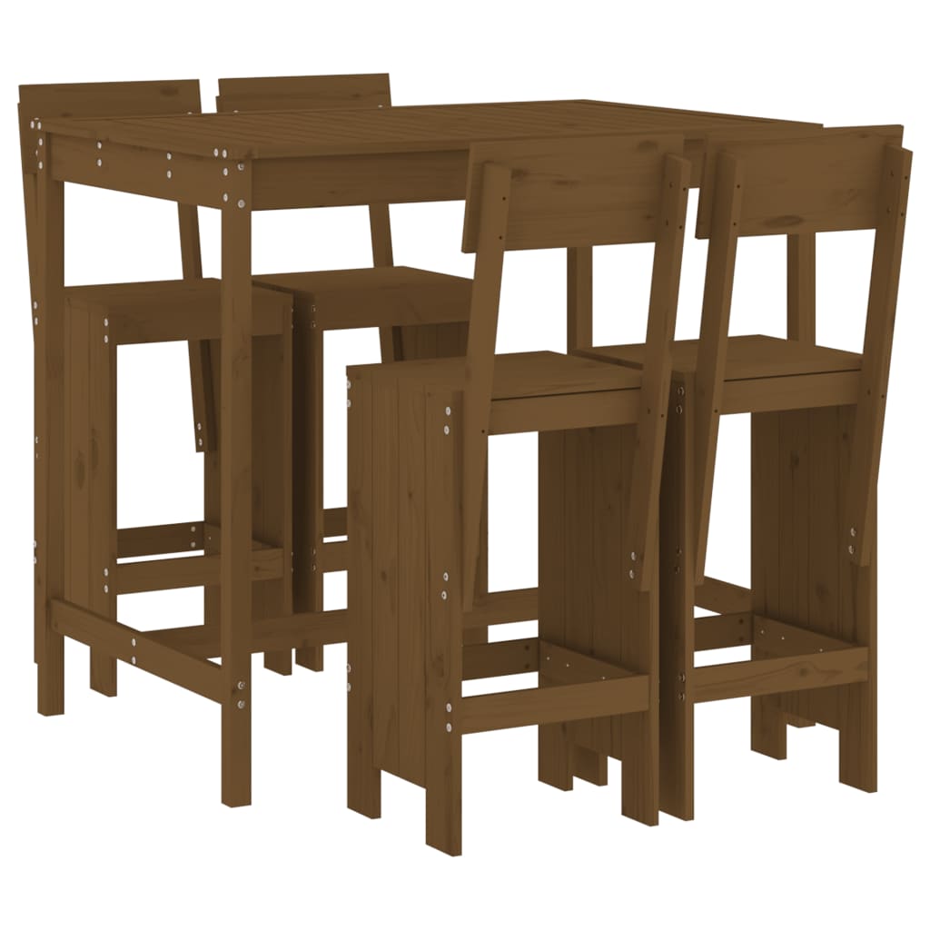 vidaXL mesa y taburetes altos de jardín 5 pzas madera pino marrón miel